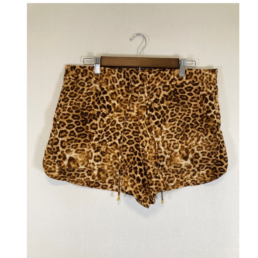 Mob Wife Aesthetic Jennifer Lopez Women LG Brown Leopard Print Drawstring Shorts